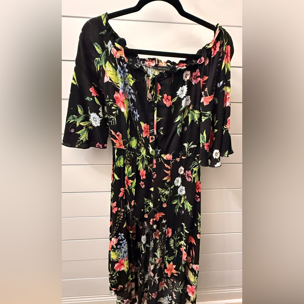 Black Floral Off-Shoulder Jumpsuit with elastic Waist